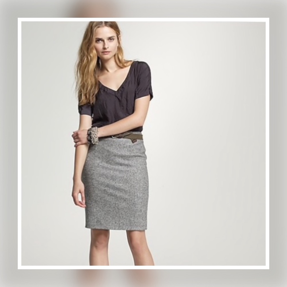 J.Crew Starry Donegal Gray Tweed Pencil Skirt 4